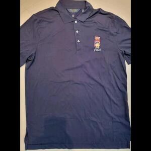 Polo Ralph Men Polo Shirt Blue Bear Logo Embroidered Collar